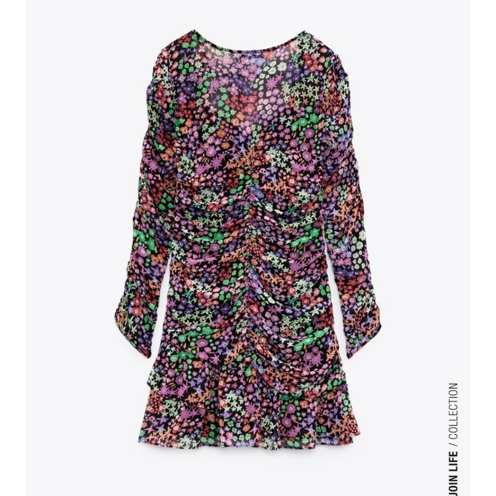 Zara Floral Print Draped Mini Dress NWT - Picture 5 of 9